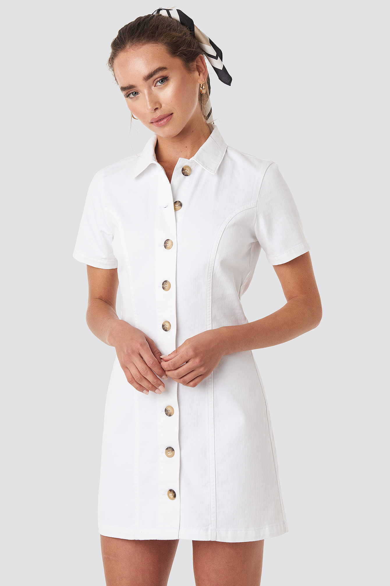 Button Up Denim Mini Dress White | na ...